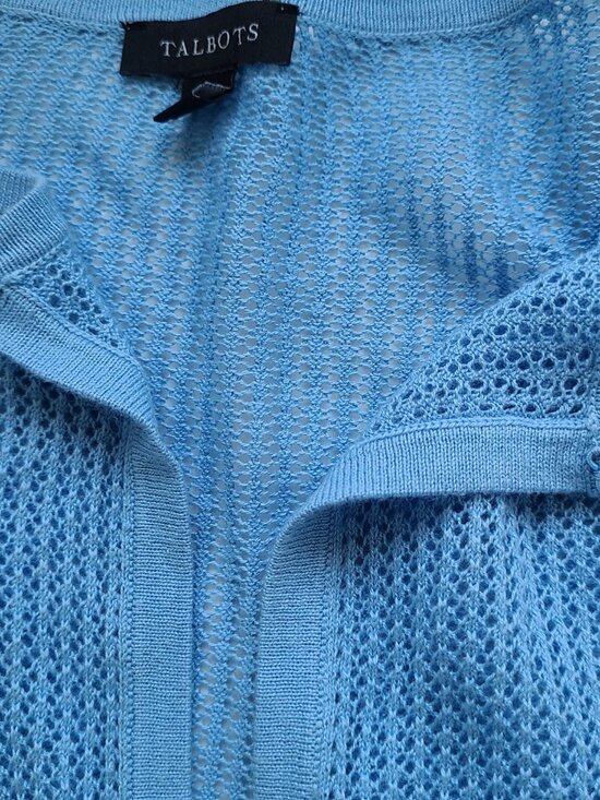 Talbots 1 Button Open Knit Cardigan S Lt Blue Cropped Mesh Pastel Y2K Soft Girl - Picture 9 of 9